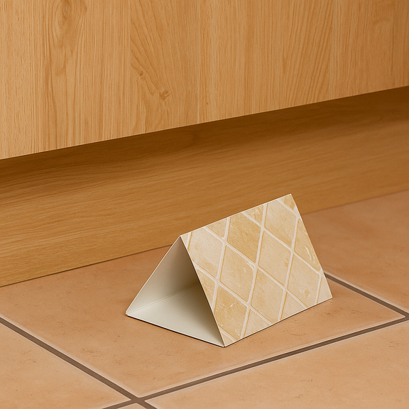 Crawling Insect Trap placed discreetly under a kitchen cabinet for safe, natural pest control.