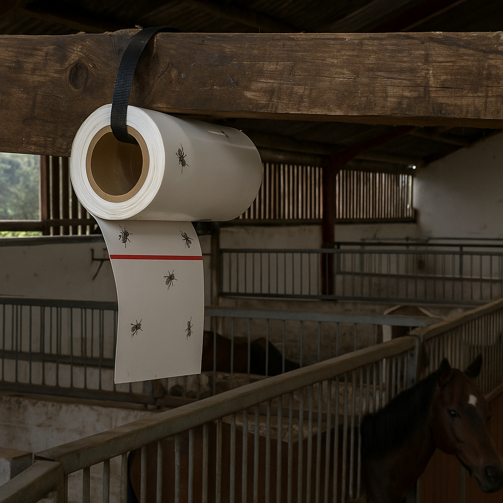D-BUG Sticky Fly Roll placed in a stables with horses.