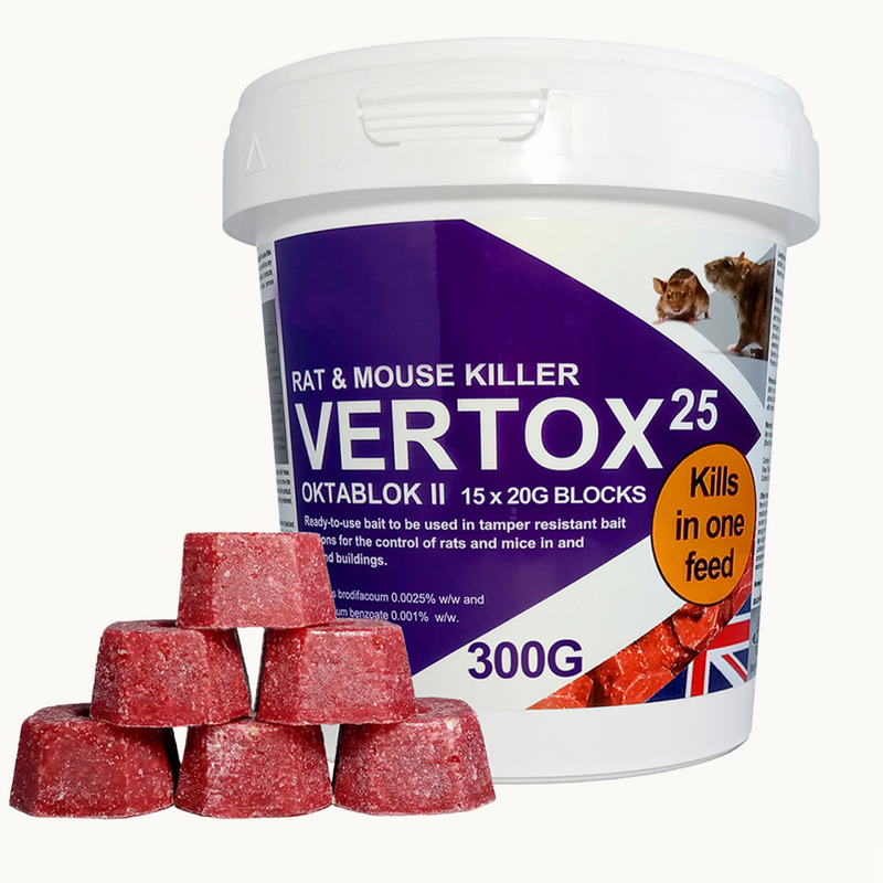 D-Bug Vertox25 300g rat and mouse poison blocks with Brodifacoum active ingredient