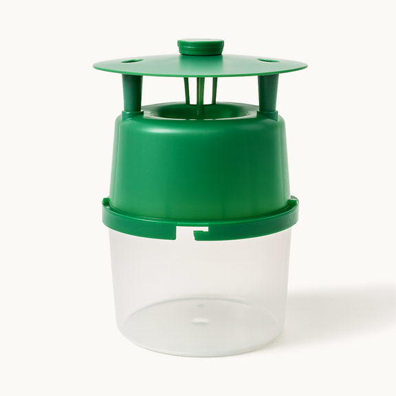 PlantPro Mini Moth Catcher trap on a white background, showing green top and clear base.