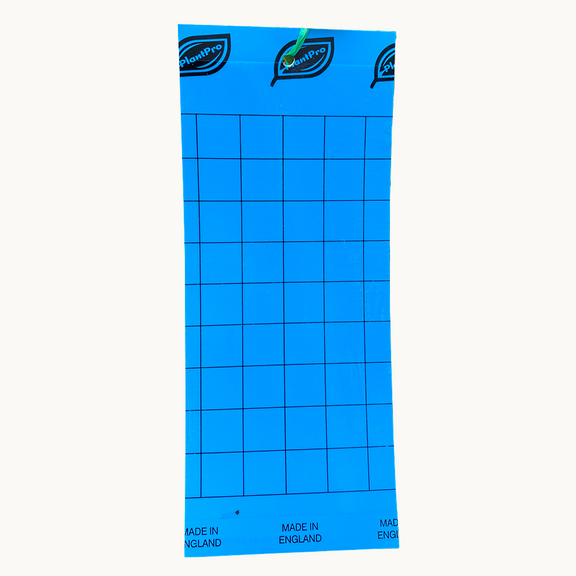 PlantPro blue sticky insect trap with grid and logo