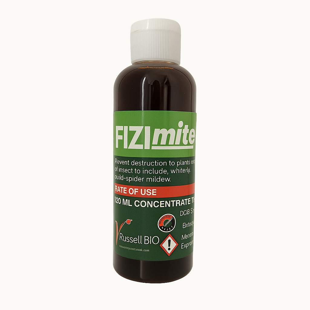 FIZImite 120ml concentrate plant pest treatment bottle on a white background.