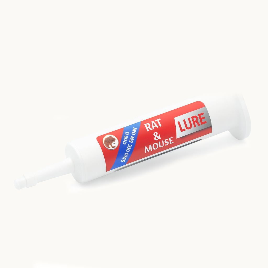 Rat & Mouse Lure syringe in Smokey Bacon flavour displayed on a clean white background